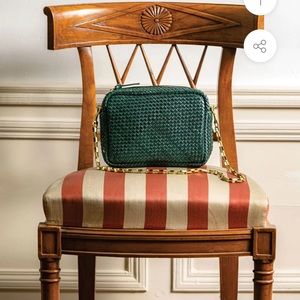 Clare V Emerald Woven Crossbody with Gold Chain
